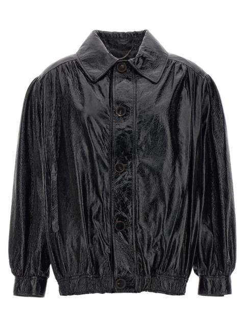 Alessandra Rich Leather Bomber Jacket Casual Jackets, Parka Black