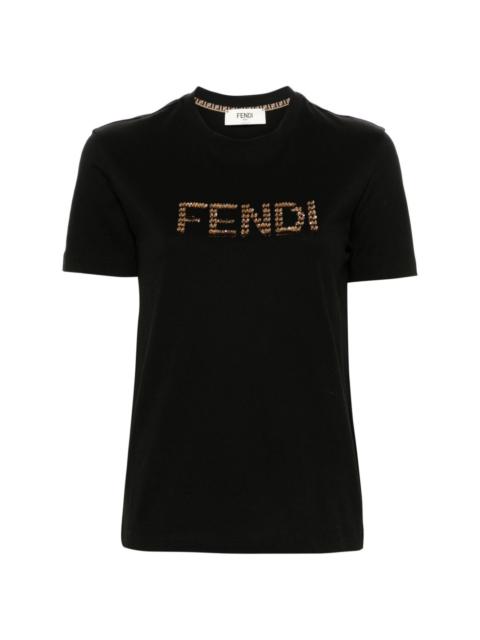 FENDI sequin logo-detail cotton T-shirt