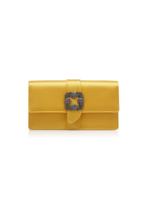 Manolo Blahnik Yellow Satin Jewel Buckle Clutch