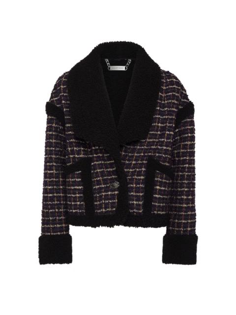 tartan-check shearling tweed jacket