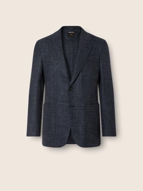 ZEGNA NAVY BLUE CASHMERE SILK AND LINEN JACKET