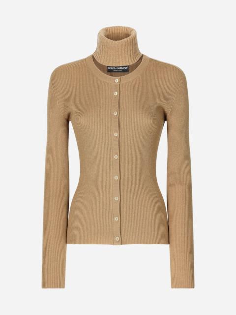 Wool and cashmere cardigan with detachable collar