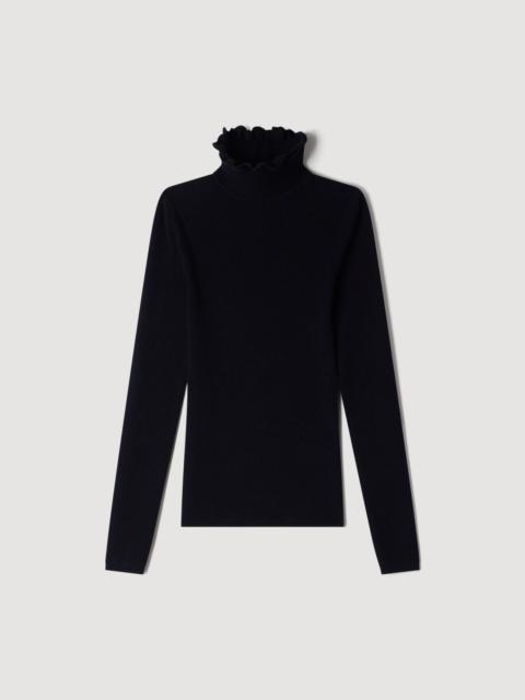 Sandro RUFFLED TURTLENECK WOOL SWEATER