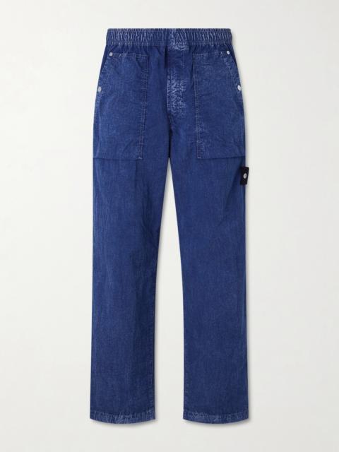 Stone Island STONE ISLAND DENIM Straight-Leg Logo-Appliquéd Crinkled-Shell Trousers