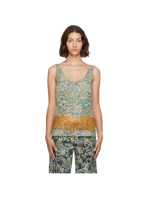 Dries Van Noten Beige & Blue Floral Top