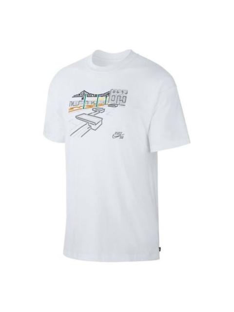 Nike Nike Graffiti Printing Skateboard Short Sleeve White CU0287-100