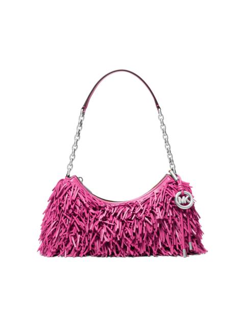 MICHAEL KORS Women's Nolita Medium Fringed Leather Pouchette - Raspberry