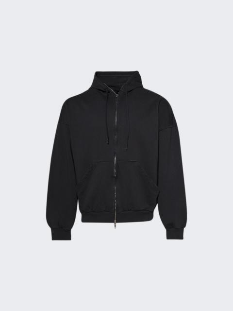 Large Zip Up Hoodie Faded Washed Black
