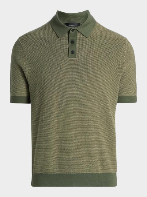 Vince Men's Cotton and Cashmere Micro-Knit Short-Sleeve Polo Sweater