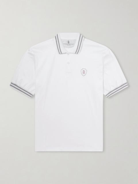 Brunello Cucinelli Logo-Appliquéd Striped Cotton-Jersey Polo Shirt