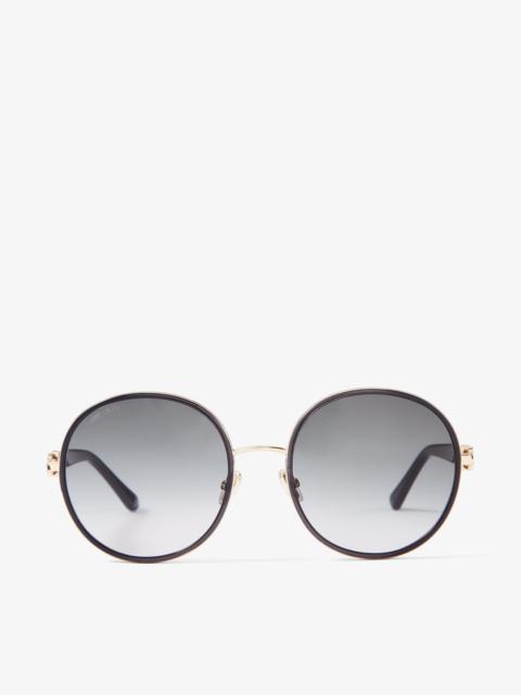 JIMMY CHOO Pam
Black and Rose Gold Round-Frame Sunglasses with Swarovski Crystals