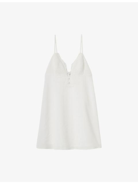 Claudie Pierlot V-Neck Lace-Trim Woven Mini Dress