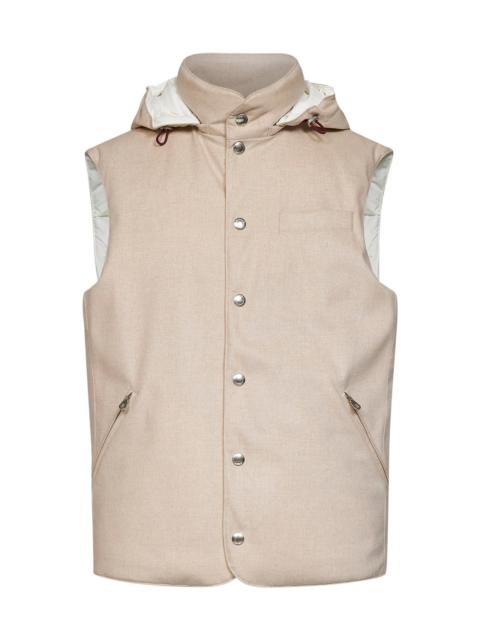 Brunello Cucinelli Sand wool padded hooded vest