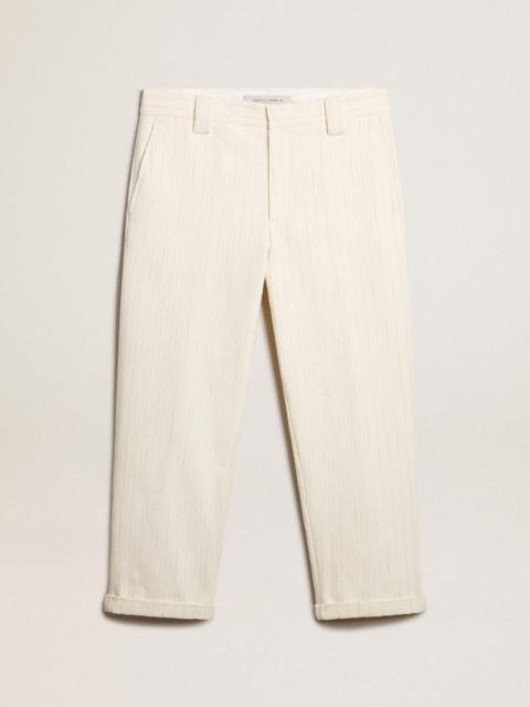 Aged white cotton pinstripe chino pants