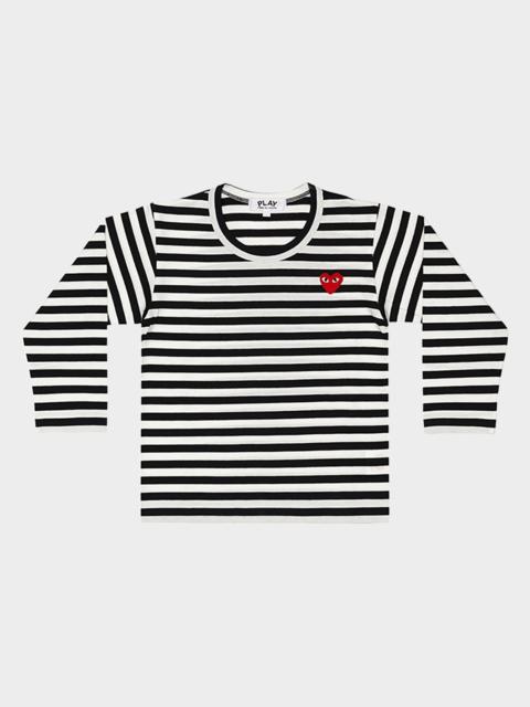 Comme Des Garçons Kid's Signature Heart Striped Long-Sleeve T-Shirt