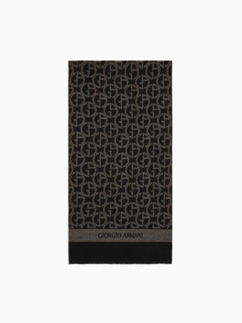 GIORGIO ARMANI Wool scarf with jacquard monogram
