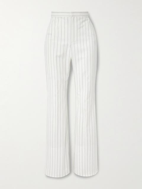 Ralph Lauren Neeva Pinstriped Cotton, Linen And Wool-blend Flared Pants