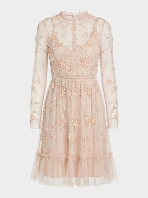 MAC DUGGAL Floral Beaded Tulle Mini Dress