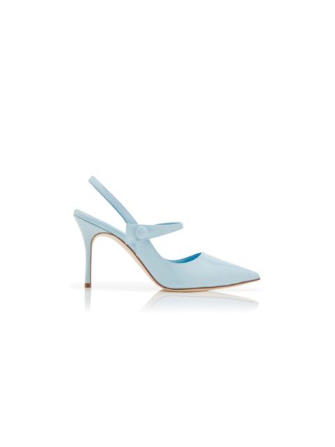 Manolo Blahnik 밝은 파란색 특허 가죽 Slingback 펌프