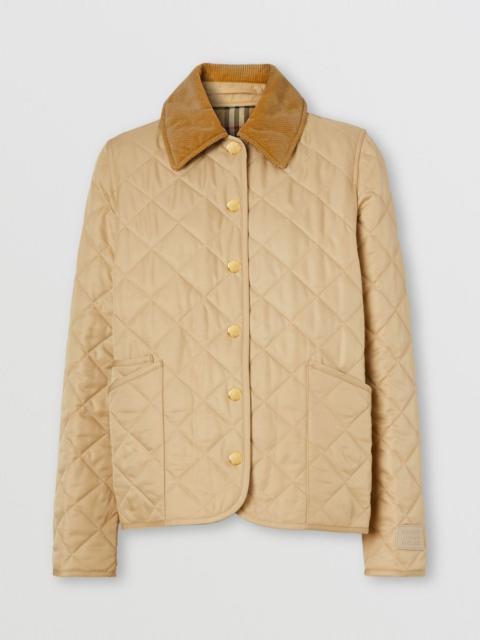 Corduroy Collar Diamond Quilted Jacket