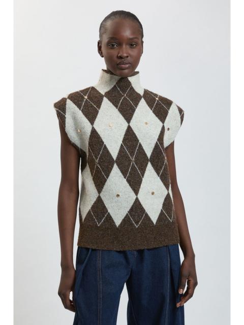 KAREN MILLEN Studded Argyle Wool Blend Cosy Knitted Top