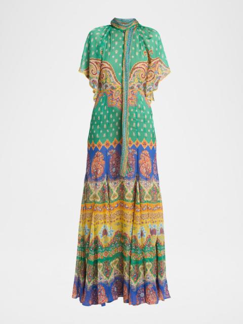 Etro Neck-Tie Paisley Maxi Dress