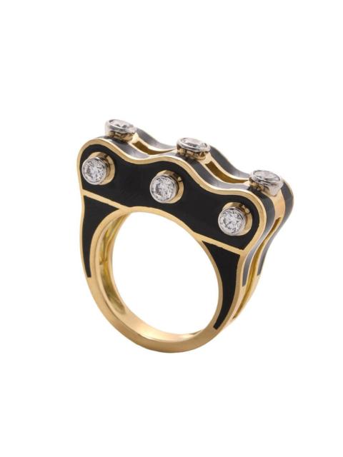 DAVID WEBB Diamond Black Wave Studlette Ring