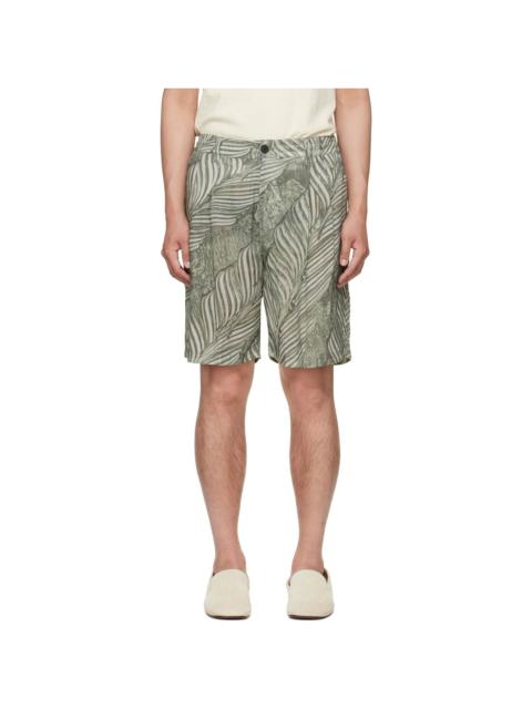 YOKE Green Leaf Pattern Printed Rayon 2Pleated Easy Shorts