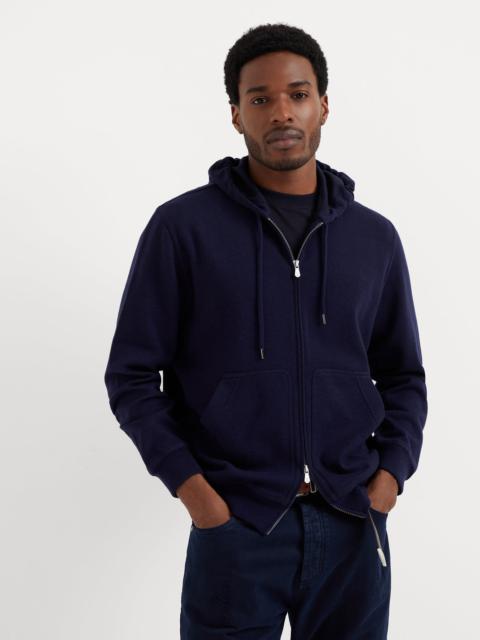 Cashmere and cotton French terry double cloth hooded sweatshirt with zipper