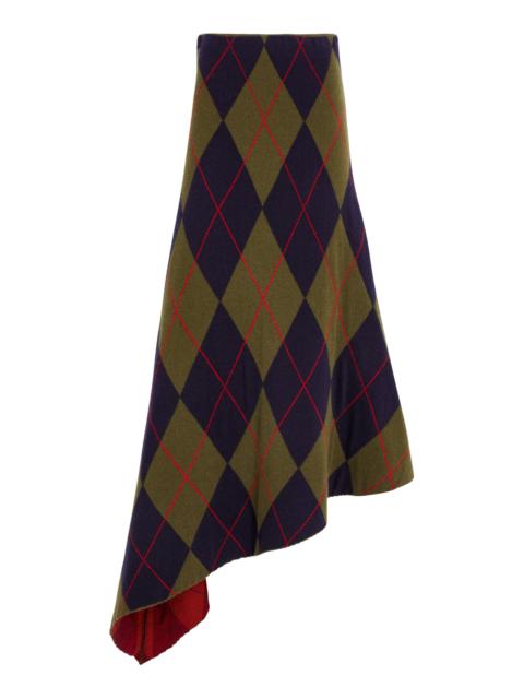 A.W.A.K.E. MODE Wool-Cashmere Argyle Asymmetric Maxi Skirt multi