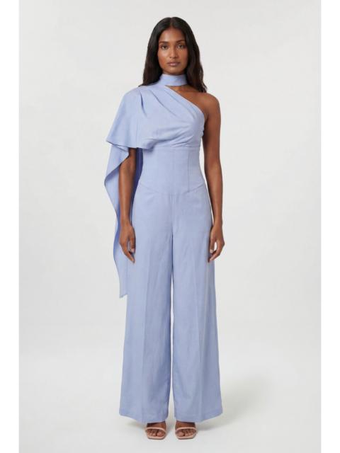 KAREN MILLEN Premium Tailored Linen High Neck One Shoulder Wide Leg Jumpsuit