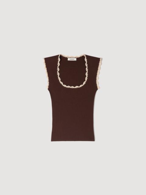 Sandro CROCHET DETAIL KNIT TOP