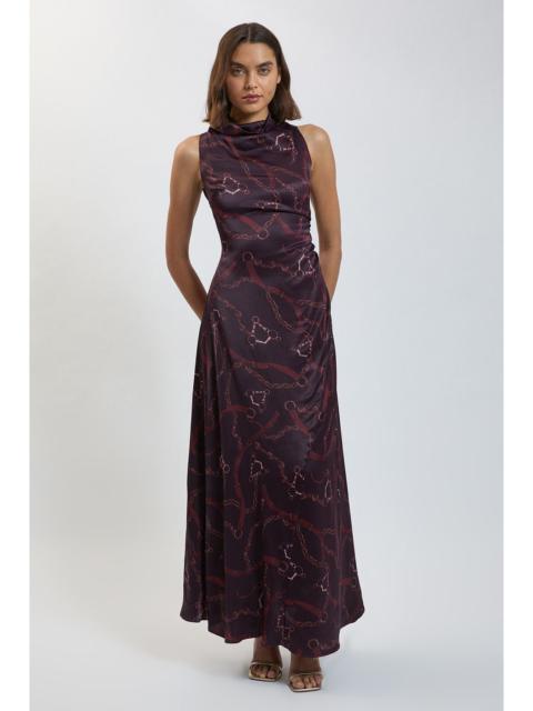 KAREN MILLEN Viscose Satin Chain Print Sleeveless Maxi Dress