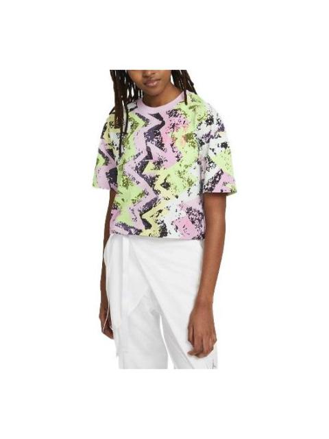 (WMNS) Air Jordan Heatwave Boxy Logo Embroidered Full Print Loose Sports Short Sleeve Light Pink T-S