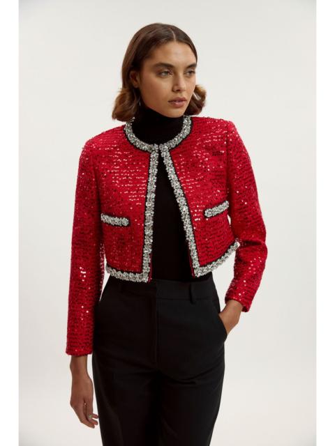 KAREN MILLEN Sequin Tweed Embellished Cropped Tailored Jacket