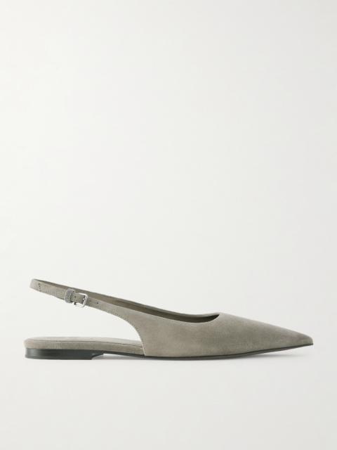 Brunello Cucinelli Embellished Suede Slingback Flats