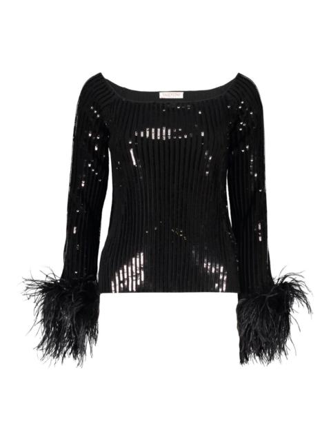Valentino sequin feather-trim top
