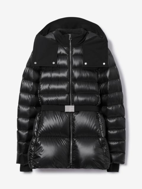 Contrast Hood Nylon Belted Puffer Jacket