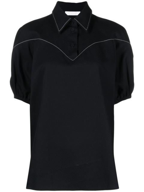 Blue Contrast-Stitching Cotton Polo Shirt