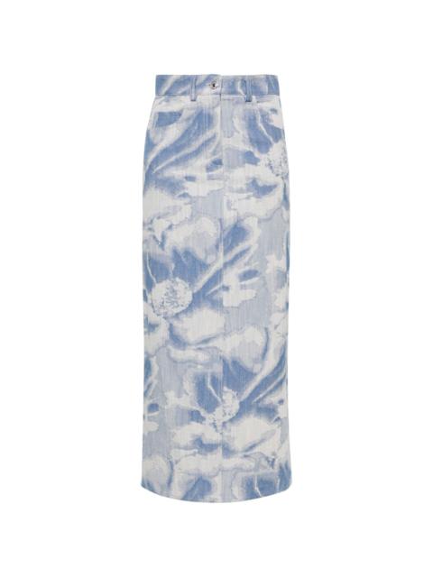 pattern-jacquard denim maxi skirt