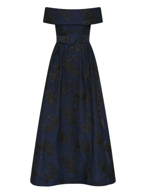REBECCA VALLANCE off-shoulder floral-pattern gown