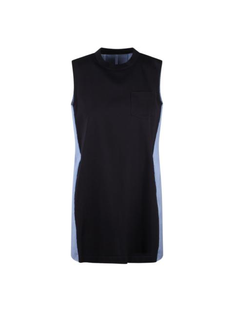 ■sacai■サカイ■Sleeveless Mixed Media Shift Dress■ Sacai Sleeveless Mixed Media Shift Dress In Navy X Blue
