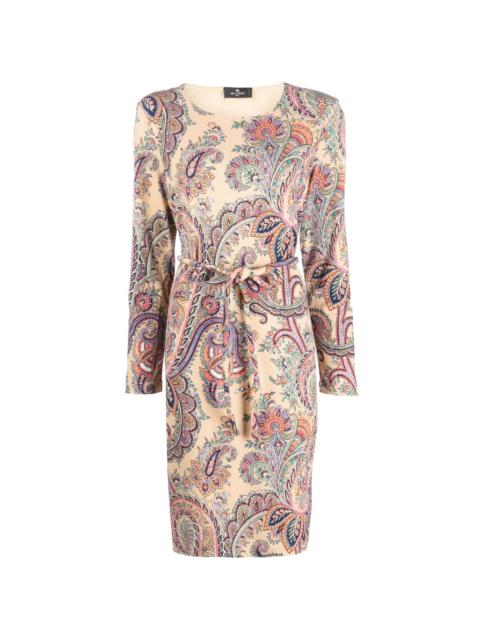 paisley-print belted dress