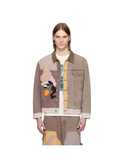 KidSuper Brown Patchwork Face Colorblocked Twill Jacket
