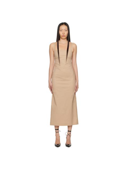 lesugiatelier Beige Square Neck Maxi Dress