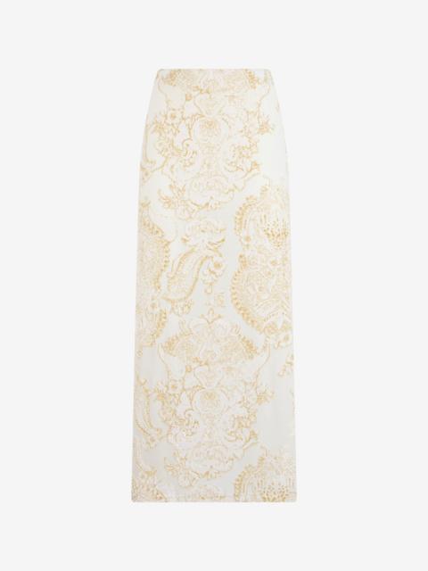 Roberto Cavalli Ornamental White Print Skirt