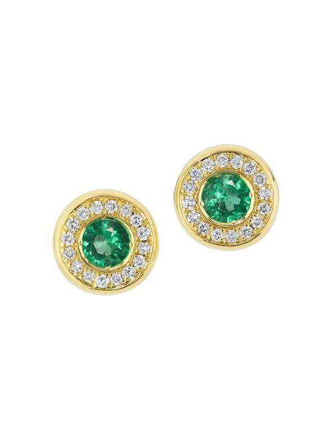 ROBERTO COIN Women's 18K Yellow Gold, Gemstone & 0.14 TCW Diamond Halo Stud Earrings - Emerald