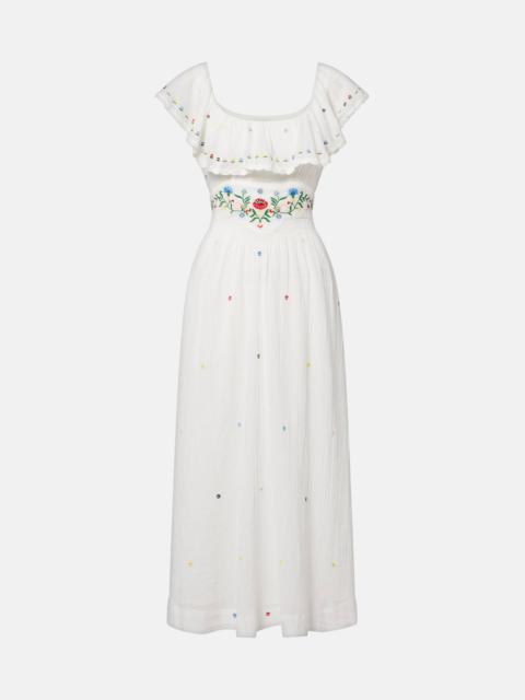 RIXO Ebony embroidered cotton midi dress