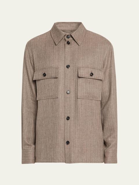 Loro Piana Men's Jim Wool and Linen Herringbone Overshirt