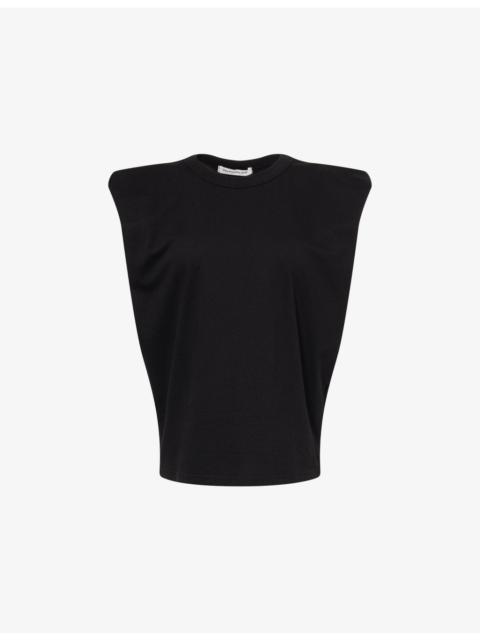 The Frankie Shop Eva Padded-Shoulder Cotton-Jersey Muscle T-Shirt